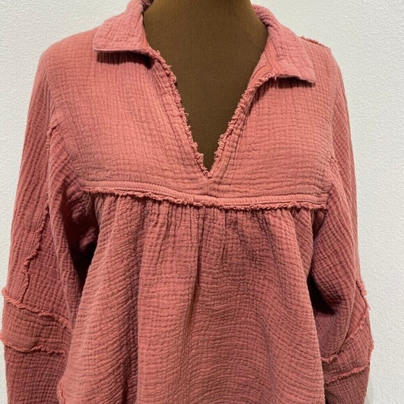 Free People Gauze Silver Lining Balloon Sleeve Shirt Top XS - Picture 2 of 10